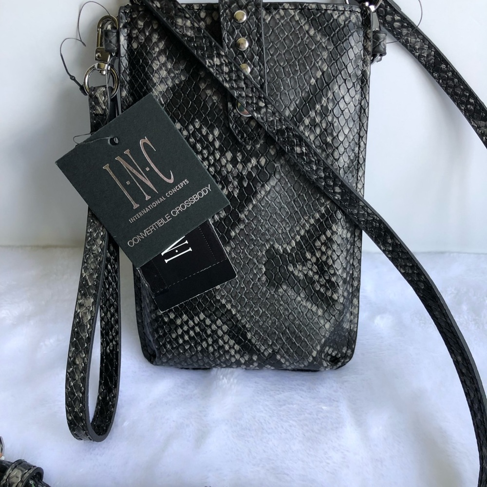 INC International Concepts Ashli Crossbody, Snake Grey/Black, NWT